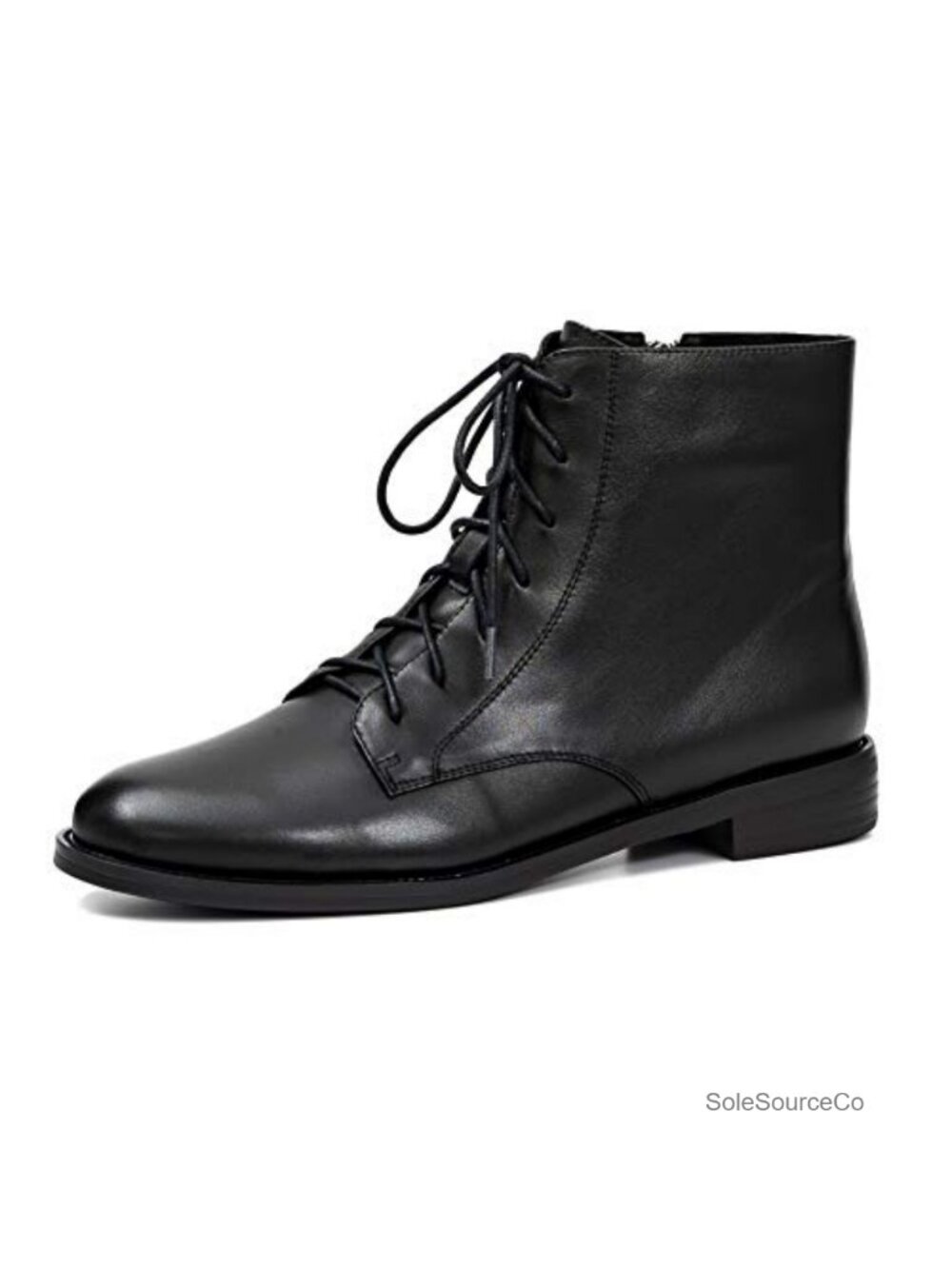 Leather Lace-Up Block Heel Bootie Ankle Boot